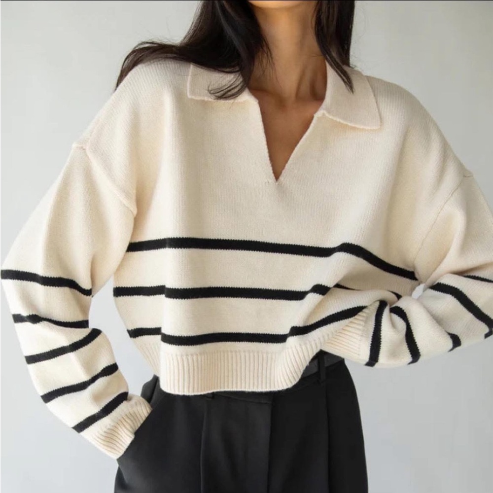 Oak + Fort knit striped sweater with collar - NWT - Small